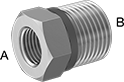Image of Product. Female x Male. Front orientation. Contains Annotated. Pipe and Fittings. Extreme-Pressure Stainless Steel Threaded Pipe Fittings, Straight Reducing Adapters with Gasket, Male, Threaded Fitting Connection, Female, Hex Body.