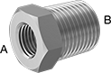 Image of Product. Female x Male. Front orientation. Contains Annotated. Pipe and Fittings. Extreme-Pressure Stainless Steel Threaded Pipe Fittings, Straight Reducing Adapters, Male, Female, Threaded Fitting Connection, Hex Body.