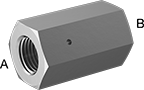 Image of Product. Female x Female. Front orientation. Contains Annotated. Pipe and Fittings. Extreme-Pressure Stainless Steel Threaded Pipe Fittings, Straight Adapters, Threaded Fitting Connection, Female, Hex Body.