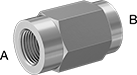 Image of Product. Female x Female. Front orientation. Contains Annotated. Pipe and Fittings. Extreme-Pressure Stainless Steel Threaded Pipe Fittings, Straight Reducers, Threaded Fitting Connection, Female, Hex Body.