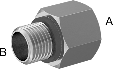 Image of Product. Back. Back orientation. Contains Annotated. Extreme-Pressure 316 Stainless Steel Pipe Fitting, Adapter, M14 x 1.5 mm Female, 9/16"-18 UN/UNF Male.