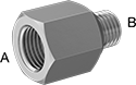 Image of Product. Female x Male. Front orientation. Contains Annotated. Pipe and Fittings. Extreme-Pressure Stainless Steel Threaded Pipe Fittings, Straight Adapters with Gasket, Male, Threaded Fitting Connection, Female, Hex Body.