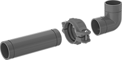 Image of System. Front orientation. Exploded view. Pipe and Fittings. Easy-Access CPVC Pipe Fittings for Chemicals.