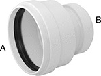 Image of Product. Front orientation. Contains Annotated. Pipe and Fittings. Underground Drain, Waste, and Vent PVC Pipe Fittings for Water, Straight Reducers, Gasket × Gasket.