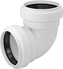 Image of Product. Front orientation. Pipe and Fittings. Underground Drain, Waste, and Vent PVC Pipe Fittings for Water, Short 90° Elbow Connectors, Gasket.