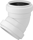 Image of Product. Front orientation. Pipe and Fittings. Underground Drain, Waste, and Vent PVC Pipe Fittings for Water, 45° Elbow Connectors, Gasket.