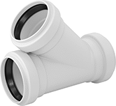 Image of Product. Front orientation. Pipe and Fittings. Underground Drain, Waste, and Vent PVC Pipe Fittings for Water, Wye Connectors, Gasket.
