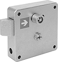 Image of Product. Front. Front orientation. Push-to-Close Latches. Square-Drive Push-to-Close Locking Latches with Emergency Release.