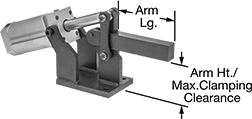 Image of Product. With Solid Arm. Front orientation. Contains Annotated. Toggle Clamps. Air-Powered Hold-Down Toggle Clamps, With Solid Arm.