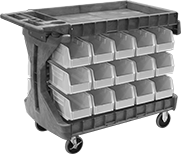 Image of Product. Front orientation. Bin Racks. Bench-Height Bin-Box Racks, Rolling, Total of 30 Bins.