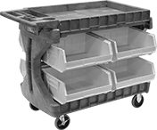 Image of Product. Front orientation. Bin Racks. Bench-Height Bin-Box Racks, Rolling, Total of 8 Bins.