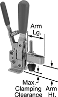Image of Product. With Open Arm. Front orientation. Contains Annotated. Toggle Clamps. Hold-Down Toggle Clamps with Locking Handle, With Open Arm.