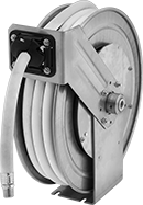 Image of Product. 6" Lg. × 5" Wd. and 6" Lg. ×  6" Wd. Mounting Base. Front orientation. Hose Reels. Reels with Medium-Pressure Chemical Hose, Nylon Hose, 6" Long Mounting Base.
