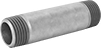 Image of Product. Male. Front orientation. Pipe and Fittings. Standard-Wall Galvanized Iron and Steel Threaded Pipe Nipples and Pipe with Sealant, Pipe—Threaded on Both Ends, Male, Threaded Fitting Connection.