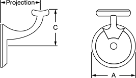 Image of Attribute. Front orientation. Contains Annotated, MultipleImages. Brackets. Heavy Duty Handrail Mounting Brackets, Style 3.