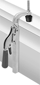 Image of ProductInUse. Front orientation. Toggle Clamps. Weld-On Side-Mount Hold-Down Toggle Clamps.