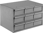 Image of Product. 9 Drawers. Front orientation. Cabinets. Stackable Small-Parts Cabinets, Painted Steel—Assembled, 9 Drawers.