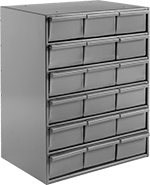 Image of Product. 18 Drawers (3 × 6). Front orientation. Cabinets. Stackable Small-Parts Cabinets, Painted Steel—Assembled, 18 Drawers, 3, 6.