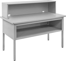 Image of Product. Style C (Shown with Upper Shelf). Front orientation. Tables. Adjustable-Height Laminate-Top Tables, Style C.