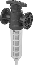 Image of Product. Flanged. Front orientation. Filter Housings. Easy Clean Plastic Filter Housings with Cartridge for Water, Clear Housing, Flanged Fitting Connection.