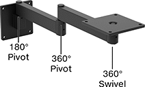 Image of Specification. Front orientation. Contains Annotated. Positioning Arms. Swing-Joint Positioning Arms, Ready-to-Use Arms with Mounting Plate, Wall Mount, Style B.