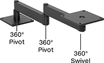 Image of Specification. Front orientation. Contains Annotated. Positioning Arms. Swing-Joint Positioning Arms, Ready-to-Use Arms with Mounting Plate, Bench Mount, Style C.