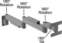 Image of Product. Front orientation. Contains Annotated. Positioning Arms. Heavy Duty Positioning Arms , Complete Arms, Screw On, Style D.