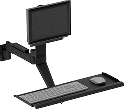 Image of ProductInUse. Shown in Use with Monitor, Keyboard, and Mouse. Front orientation. Positioning Arms. Swing-Joint Positioning Arms.