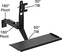 Image of Specification. Front orientation. Contains Annotated. Positioning Arms. Swing-Joint Positioning Arms, Ready-to-Use Arms with Monitor Mounting Plate, Wall Mount, Style G.