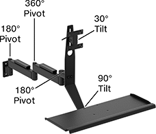 Image of Specification. Front orientation. Contains Annotated. Positioning Arms. Swing-Joint Positioning Arms, Ready-to-Use Arms with Monitor Mounting Plate, Wall Mount, Style H.