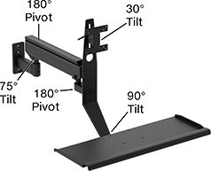 Image of Specification. Front orientation. Contains Annotated. Positioning Arms. Swing-Joint Positioning Arms, Ready-to-Use Arms with Monitor Mounting Plate, Wall Mount, Style J.