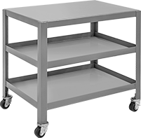 Image of Product. Front orientation. Tables. Steel Tables with Shelves, Style B, Rolling.