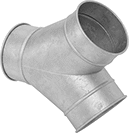 Image of Product. Front orientation. Duct and Fittings. Quick-Disconnect Duct and Fittings, 90° Wye Connectors.