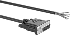 Image of Product. Front orientation. D-Sub Cords. D-Sub Cords, DB15 Socket × Wire Leads.