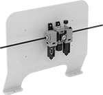 Image of ProductInUse. Plate Shown with Compressed Air Device (Not Included). Front orientation. Contains MultipleImages. Robot Workstations. High-Capacity Robot Workstations, Mounting Plates for Compressed Air Devices.