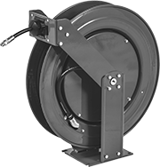 Image of Product. 9" Lg. × 8" Wd. Mounting Base. Front orientation. Hose Reels. Reels with Hydraulic Hose, Buna-N Hose, 9" Long Mounting Base.