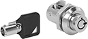 Image of Product. Latch. Front orientation. Push-to-Close Latches. Keyed Push-to-Close Locking Latches with Push-Button Release, Keyed Alike, Through-Hole Mount—Screw On, Chrome-Plated Zinc—Polished.