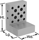 Image of Product. Front orientation. Contains Annotated. Angle Plates. Angle Plates with Mounting Holes, 3" Long, 3" Wide, 4" High.