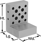 Image of Product. 3" Lg.×3" Wd.×4" Ht.. Front orientation. Contains Annotated. Angle Plates. Angle Plates with Mounting Holes, 3" Long, 3" Wide, 4" High.