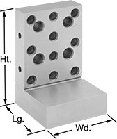 Image of Product. Front orientation. Contains Annotated. Angle Plates. Angle Plates with Mounting Holes, 4" Long, 4" Wide, 6" High.