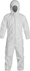 Image of Product. Front orientation. Coveralls. Disposable Coveralls, Hooded-Long-Sleeve Coveralls.