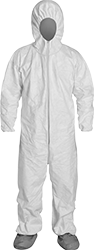 Image of Product. Front orientation. Coveralls. Disposable Coveralls, Hooded-Long-Sleeve Coveralls with Boot Covers.