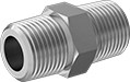 Image of Product. Male. Front orientation. Pipe and Fittings. Precision Extreme-Pressure Galvanized Iron and Steel Threaded Pipe Fittings, Straight Connectors, Threaded Fitting Connection, Male, Hex Body.