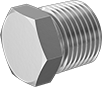 Image of Product. Male. Front orientation. Pipe and Fittings. Precision Extreme-Pressure Galvanized Iron and Steel Threaded Pipe Fittings, External-Hex-Drive Plugs, Threaded Fitting Connection, Male, Hex Body.