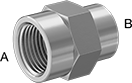 Image of Product. Female × Female. Front orientation. Contains Annotated. Pipe and Fittings. Precision Extreme-Pressure Galvanized Iron and Steel Threaded Pipe Fittings, Straight Reducers, Female, Threaded Fitting Connection, Hex Body.