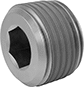 Image of Product. NPT Male. Front orientation. Pipe and Fittings. Low-Pressure Iron and Steel Threaded Pipe Fittings with Sealant, Hex-Drive Plugs, Threaded Fitting Connection, Male.