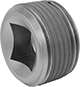 Image of Product. NPT Male. Front orientation. Pipe and Fittings. Low-Pressure Iron and Steel Threaded Pipe Fittings with Sealant, Square-Drive Plugs, Threaded Fitting Connection, Male.