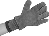 Image of ProductInUse. Cowhide Leather. Front orientation. Gloves. Firefighter-Style Leather Heat-Protection Gloves, Cowhide Leather, 13" Long, Knit Cuff, Blue.