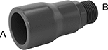 Image of Product. Cement Socket Female × NPT Male. Back orientation. Contains Annotated. Pipe and Fittings. Thick-Wall Plastic Pipe Fittings for Water, Straight Reducing Adapters, Male, Female, Threaded Fitting Connection, Cement-Socket Fitting Connection.
