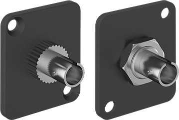 Image of Product. Front orientation. Contains MultipleImages. Panel-Mount Fiber-Optic Adapter, ST Female x ST Female, for Multimode Om1, Om2, Om3, Om4.
